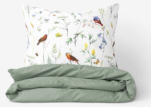 Goldea bavlnené posteľné obliečky duo - život v prírode s šalvejovo zelenou 140 x 200 a 70 x 90 cm
