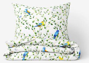 Goldea bavlnené posteľné obliečky - farebné vtáčiky v záhrade 150 x 200 a 50 x 60 cm