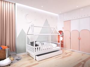 Masívna domčeková posteľ Alfie PLUS 3 so snímateľnou zábranou - 90 x 200 cm - biela