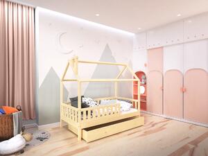 Masívna domčeková posteľ Alfie PLUS 3 so snímateľnou zábranou - 80 x 160 cm