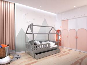 Masívna domčeková posteľ Alfie PLUS 3 so snímateľnou zábranou - 90 x 200 cm - biela