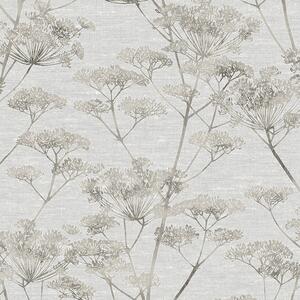 Sivo-strieborná vliesová tapeta na stenu, trávy, kvety, 119968, Indulgence, Graham Brown Boutique