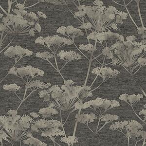 Čierno-strieborná vliesová tapeta na stenu, trávy, kvety, 119967, Indulgence, Graham Brown Boutique