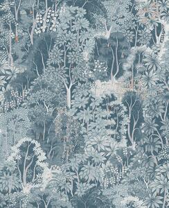 Modro-sivá vliesová tapeta, príroda, stromy, listy, 121468, New Eden, Graham&Brown Premium