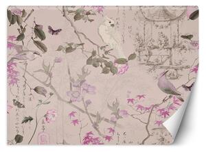 Fototapeta Vtáky a ružové kvety - Andrea Haase Materiál: Vliesová, Rozmery: 200 x 140 cm
