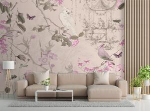 Fototapeta Vtáky a ružové kvety - Andrea Haase Materiál: Vliesová, Rozmery: 300 x 210 cm