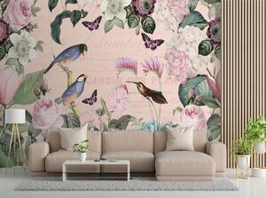 Fototapeta Vtáky v tmavo ružových kvetoch - Andrea Haase Materiál: Vliesová, Rozmery: 300 x 210 cm