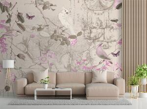 Fototapeta Vtáky na ružových vetvách - Andrea Haase Materiál: Vliesová, Rozmery: 200 x 140 cm