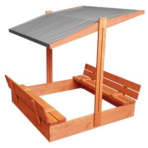 Zatvárateľné pieskovisko s lavičkami a strieškou sivej farby 120 x 120 cm Sivá