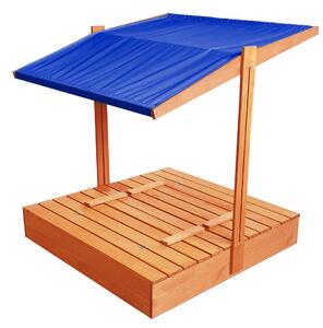 Zatvárateľné pieskovisko s lavičkami a strieškou modrej farby 120 x 120 cm Modrá