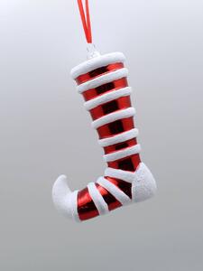 Bielo červená závesná vianočná ozdoba ponožka 14cm