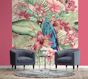 Fototapeta Papagáj medzi ružovými listami - Andrea Haase Materiál: Vliesová, Rozmery: 100 x 100 cm