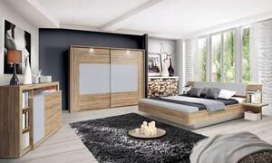 POSTEĽ S NOČNÝMI STOLÍKMI, 180/200 cm, sivá, dub artisan Ti'me - Postele