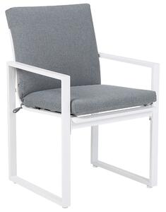 Sada 4 záhradných stoličiek z bieleho hliníkového rámu, vonkajšia jedálenská stolička so sivým vankúšom