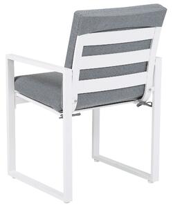 Sada 4 záhradných stoličiek z bieleho hliníkového rámu, vonkajšia jedálenská stolička so sivým vankúšom