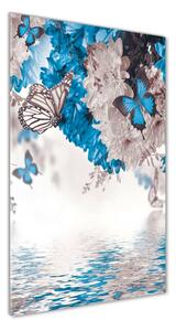 Vertikálny foto obraz sklenený Kvety a motýle