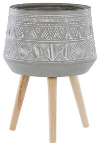 Stojanový kvetináč sivá biela oxid horečnatý ⌀ 44 cm okrúhly tvar geometrický vzor drevené nohy moderný boho štýl interiér exteriér