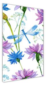 Vertikálny foto obraz fotografie na skle Kvety a vážky
