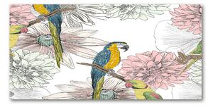 Foto-obraz na skle Papagáje a kvety osh-110762847