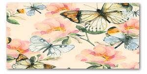 Foto-obraz na skle horizontálne Motýle a kvety