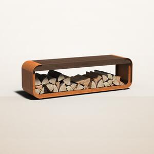 Cortenový drevník s lavicou ARCH 1 500 × 400 × 450 mm