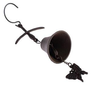 Zvonček liatinový s motýľom na zavesenie hnedý 30×10×7,5cm
