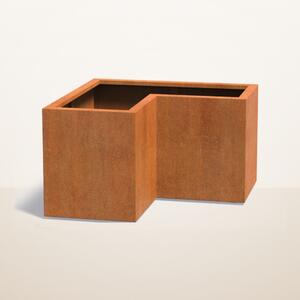 Cortenový rohový kvetináč v tvare L 1000 x 1000 x 600 mm, šírka ramena 500 mm