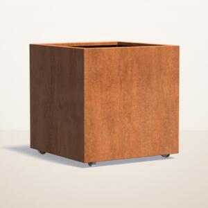 Cortenový kvetináč na kolieskach hranatý 800 x 800 x 800 mm