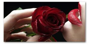 Foto obraz sklo tvrzené Žena s ružu osh-6668624
