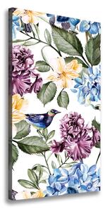 Vertikálny foto obraz na plátne Kvety a vtáky