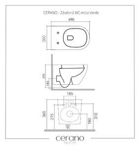 CERANO - Závesná WC misa Verde, Rimless + UF sedátko - čierna matná - 36x49 cm