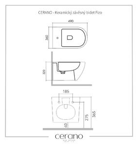 Cerano Fizo, keramický závesný bidet 490x360x370 mm, čierna matná, CER-CER-417404