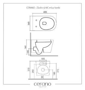 CERANO - Závesná WC misa Norbi, Rimless + UF sedátko - biela lesklá - 36,5x48,5 cm