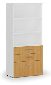 Kancelárska skriňa s kombinovanými zásuvkami PRIMO WHITE, 1781 x 800 x 420 mm, biela/buk