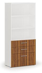Kancelárska skriňa s kombinovanými zásuvkami PRIMO WHITE, 1781 x 800 x 420 mm, biela/orech