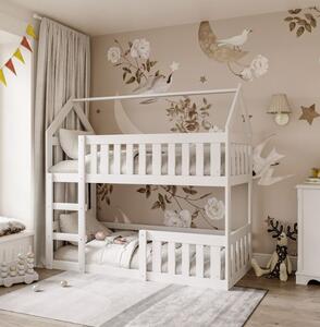 MAXMAX Detská poschodová domčeková posteľ z masívu borovice MINI s Montessori lôžkom - 160x80 cm - biela