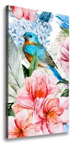 Vertikálny foto obraz na plátne Kvety a vtáky