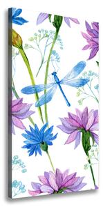 Vertikálny foto obraz na plátne Kvety a vážky