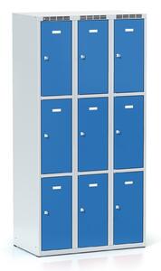 Šatníková skrinka S6 s úložnými boxami, 9 boxov, 1800 x 900 x 500 mm, cylindrický zámok, modré dvere