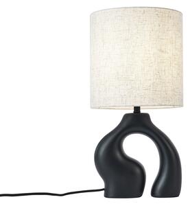 Japandi stolná lampa čierna s ľanovým tienidlom - Dahlia