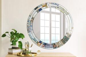 Okrúhle dekoračné zrkadlo s motívom Abstraktné okno z farebného skla