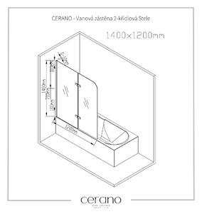 CERANO - Vaňová zástena 2-krídlová Stele L/P - chróm, transparentné sklo - 120x140 cm