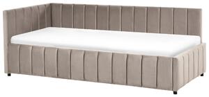 Posteľ sivobéžová zamatová čalúnený rám postele 90 x 200 cm drevený lamelový rošt drevené nohy