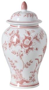 Váza na kvety s vrchnákom biela a červená porcelánová nádoba s vekom dekoratívny doplnok starožitný vintage dizajn