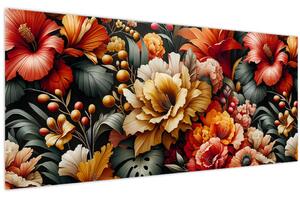 Obraz - Oranžovo-červené kvety (120x50 cm)