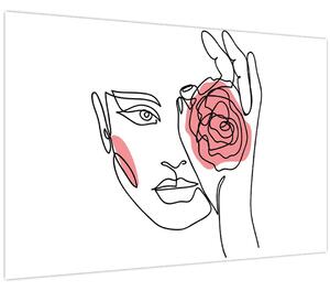 Obraz - Line art tvár s ružou (90x60 cm)