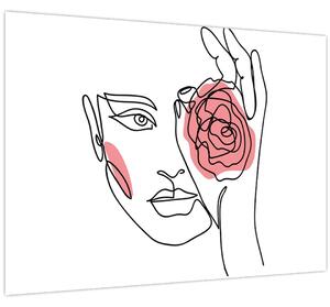 Obraz - Line art tvár s ružou (70x50 cm)
