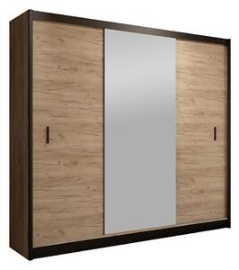 Šatní skriňa MIRO 203x215 cm dub craft s zrkadlom čierna