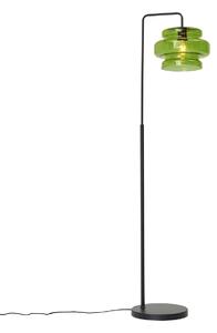 Retro stojaca lampa čierna so zeleným sklom - Denise