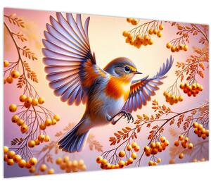 Obraz - Vták s jarabinou (90x60 cm)